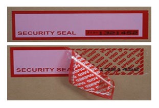 Numbered Security Tape on box showing before and after void